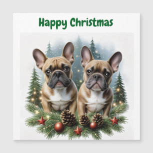 Carte Magnétique Bouledogue français Couronne de Noël Bulldog