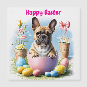 Carte Magnétique Bouledogue français Joyeuses Pâques