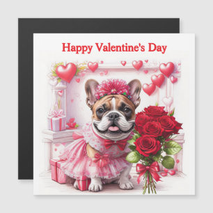 Carte Magnétique Bouledogue français roses French Bulldog
