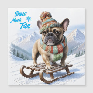 Carte Magnétique Bouledogue français traîneau  French Bulldog