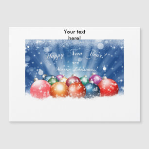 Carte Magnétique Boules de Noël Joyeuse Année et Joyeux Noël