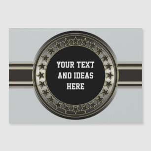 Carte Magnétique Bouton / Bannière - Étoiles argent noir + votre do