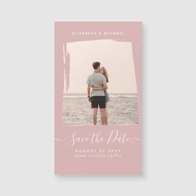 Carte Magnétique BUDGET Dusty Rose PHOTO Enregistrer la date Monoch (Devant)