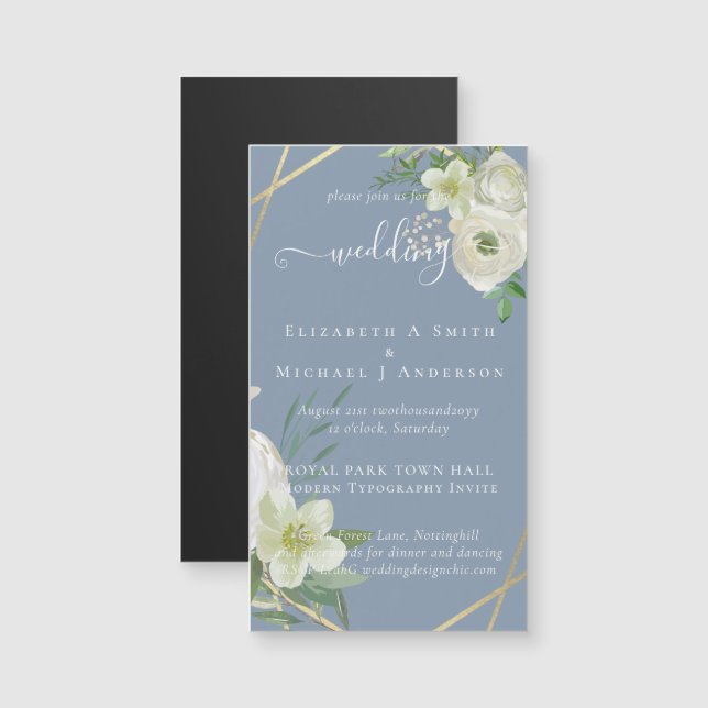 Carte Magnétique BUDGET Rose blanche verte Mariage or (Devant / Derrière)