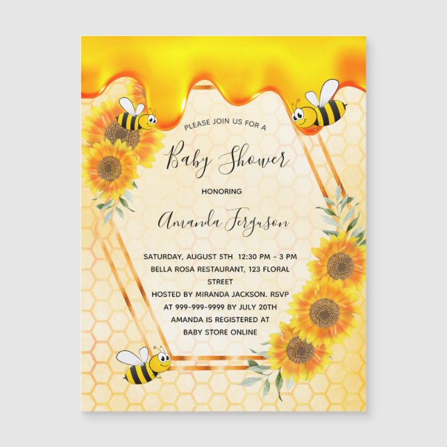 Carte Magnétique Bumble abeilles tournesol maman à être baby shower (Devant)