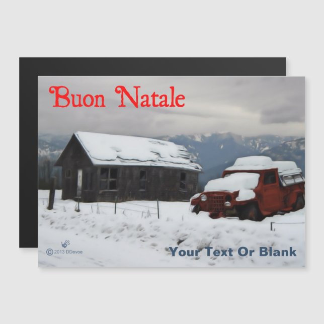 Carte Magnétique Buon Natale - Vieux Camion Rouge (Devant / Derrière)