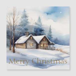 Carte Magnétique Cabine joyeux Noël dans un paysage enneigé
