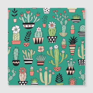 Carte Magnétique Cactus Fleuris Fond Vert Vintage