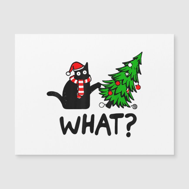 Carte Magnétique Cadeau drôle de chat noir renversant l'arbre de No (Devant)