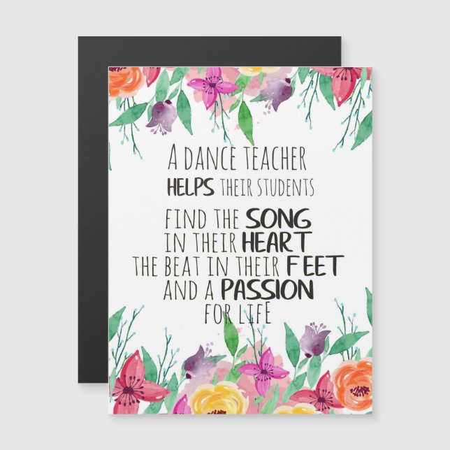 Carte Magnétique Cadeau pour professeur de danse Citation de remerc (Devant / Derrière)