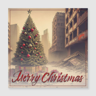 Carte Magnétique Cadeaux sous un arbre dans un monde apocalyptique