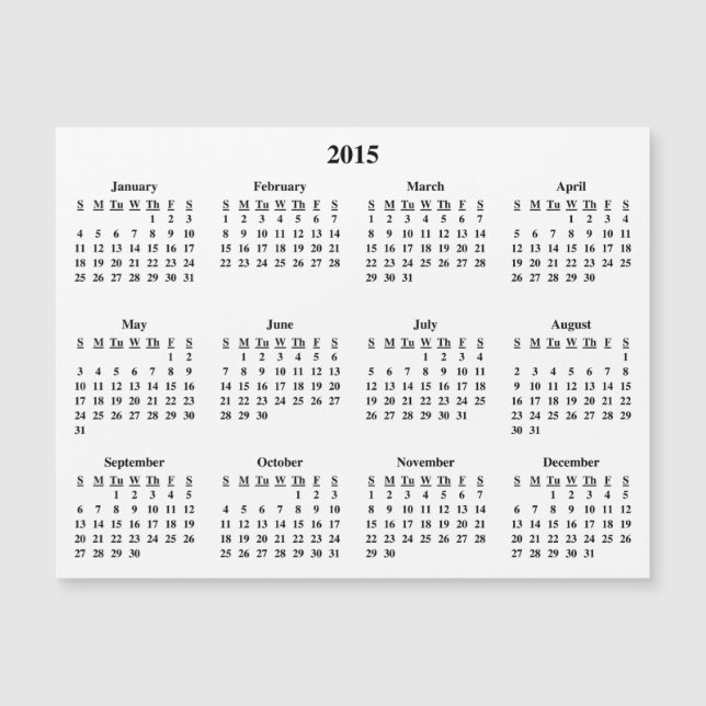 Carte Magnétique Calendrier 2015 (Devant)