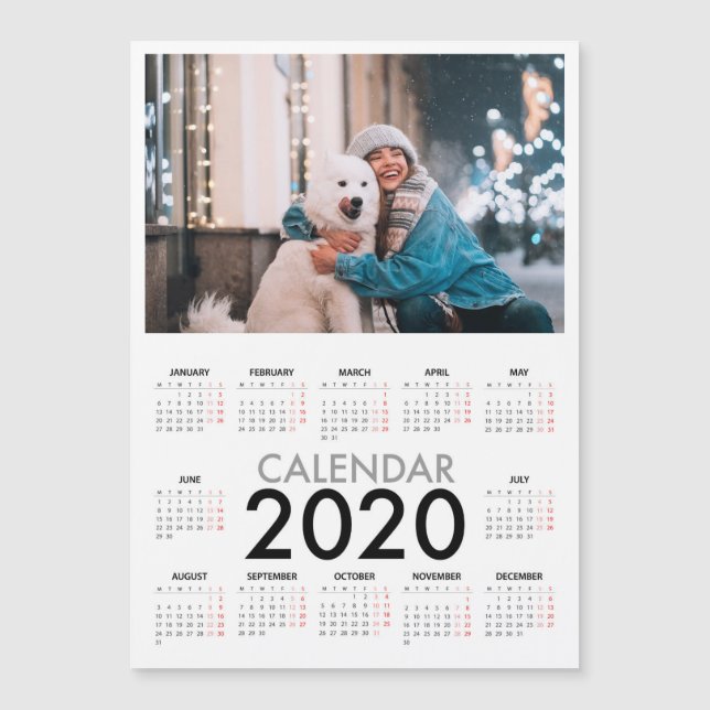 Carte Magnétique Calendrier 2020 avec Photo Basic Black White Minim (Devant)