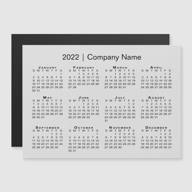 Carte Magnétique Calendrier 2022 avec nom de l'entreprise Gray Magn (Devant / Derrière)