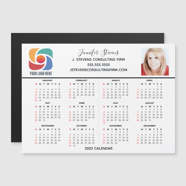 Carte Magnétique Calendrier 2022 Custom Business Logo Entreprise Ma (Devant / Derrière)