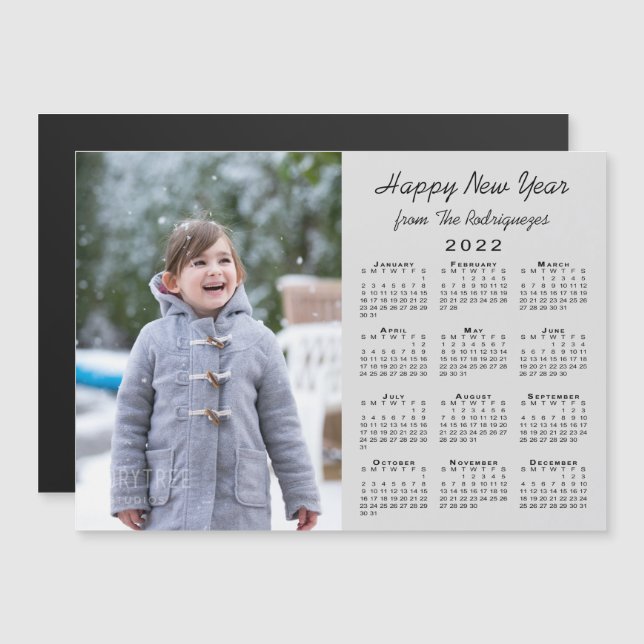 Carte Magnétique Calendrier 2022 Photo moderne Joyeux Nouvel An gri (Devant / Derrière)