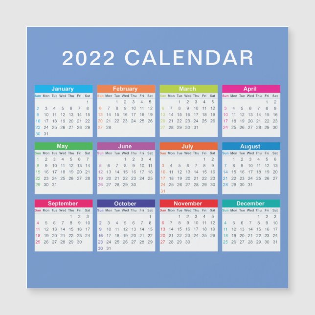 Carte Magnétique Calendrier 2022 simple et joli | (Devant)