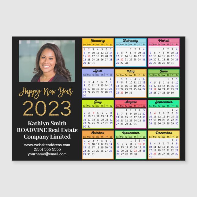 Carte Magnétique Calendrier 2023 Business Modern Script Photo Magne (Devant)