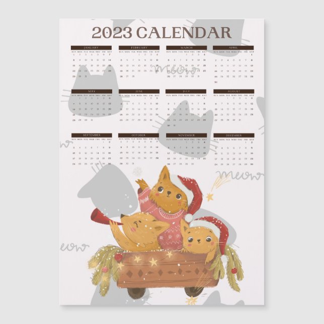 CARTE MAGNÉTIQUE CALENDRIER 2023 MIGNON CHAT (Devant)