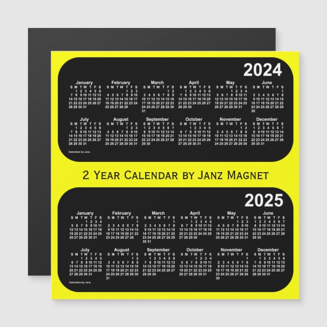 Carte Magnétique Calendrier 2024-2025 du Néon Jaune 2 année par Jan (Devant / Derrière)