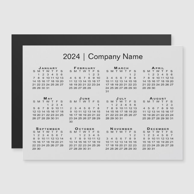 Carte Magnétique Calendrier 2024 avec nom de l'entreprise Gray Magn (Devant / Derrière)