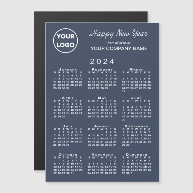 Carte Magnétique Calendrier 2024 Business Logo Marine Holiday Magne (Devant / Derrière)