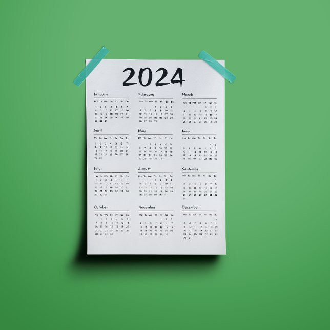 Carte Magnétique Calendrier 2024 Noir Et Blanc Simple Magnétique In (2024 Calendar Black And White Simple Magnetic Invi)