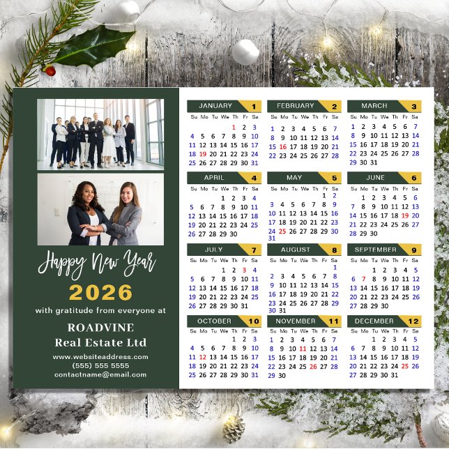 Carte Magnétique Calendrier 2024 Sage Green Business 2 Photo Magnét (Créateur téléchargé)
