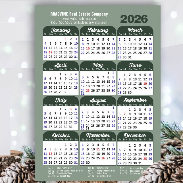 Carte Magnétique Calendrier 2024 Sage Vert Simple Entreprise Magnét (Créateur téléchargé)