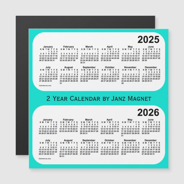 Carte Magnétique Calendrier 2025-2026 Turquoise 2 année par Janz (Devant / Derrière)
