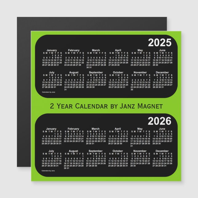 Carte Magnétique Calendrier 2025-2026 Vert Jaune 2 Année par Janz (Devant / Derrière)