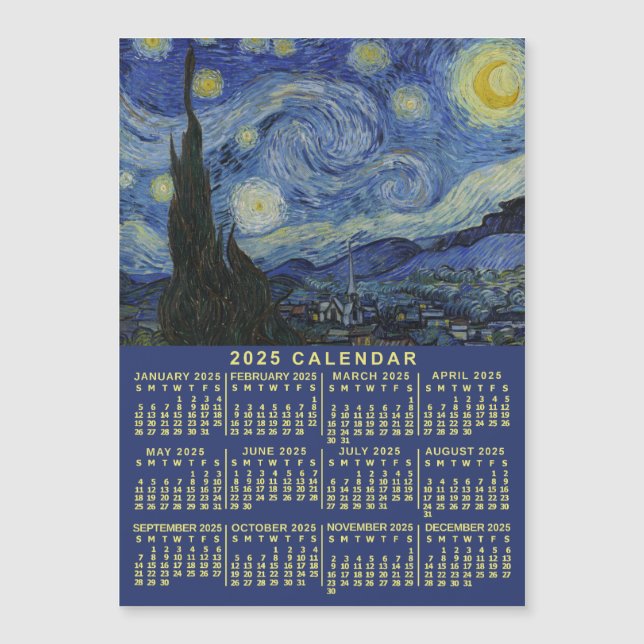 Carte Magnétique Calendrier 2025 Année Nuit étoilée ou aimant photo (Devant)