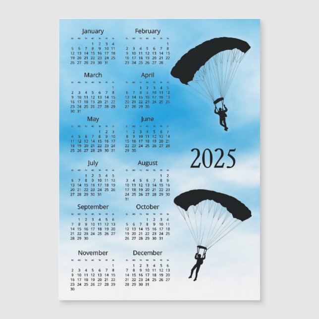 Carte magnétique Calendrier 2025 Skydiving Design (Devant)