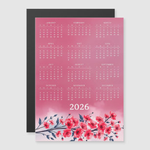 Carte Magnétique Calendrier 2026 avec des fleurs