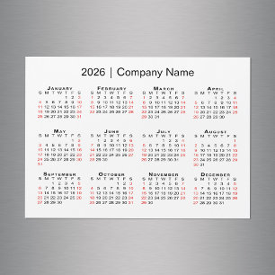 Carte Magnétique Calendrier 2026 avec nom commercial Aimant blanc