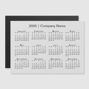 Carte Magnétique Calendrier 2026 avec nom de l'entreprise Gray Magn