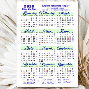 Carte Magnétique Calendrier 2026 Bleu Script Simple Entreprise Magn