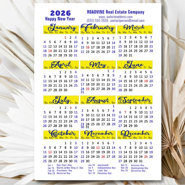 Carte Magnétique Calendrier 2026 Bleu Script Simple Entreprise Magn (Créateur téléchargé)