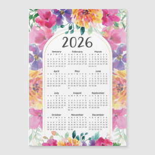 Carte Magnétique Calendrier 2026 Élégant jardin floral coloré