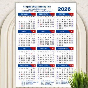 Carte Magnétique Calendrier 2026 Entreprise Simple Bleu Rouge Magné