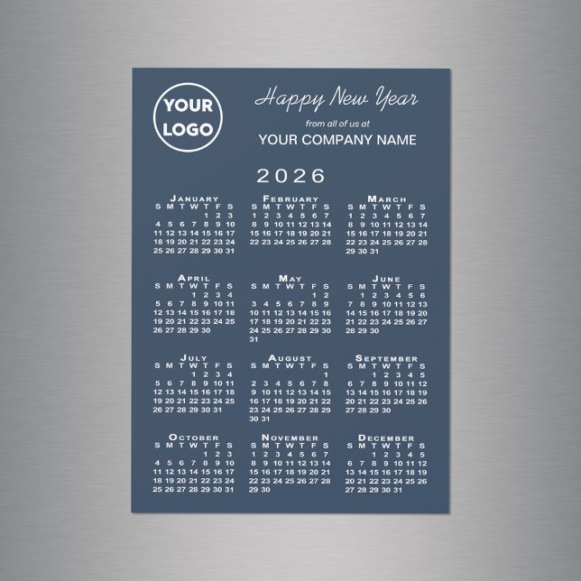 Carte Magnétique Calendrier 2026 Logo Entreprise Marine Aimant de V (2026 Calendar Business Logo Navy Holiday Magnet in situ)