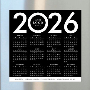 Carte Magnétique Calendrier 2026 Minimaliste Logo d'entreprise Noir