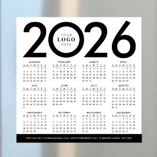 Carte Magnétique Calendrier 2026 Minimaliste Moderne Logo d'entrepr