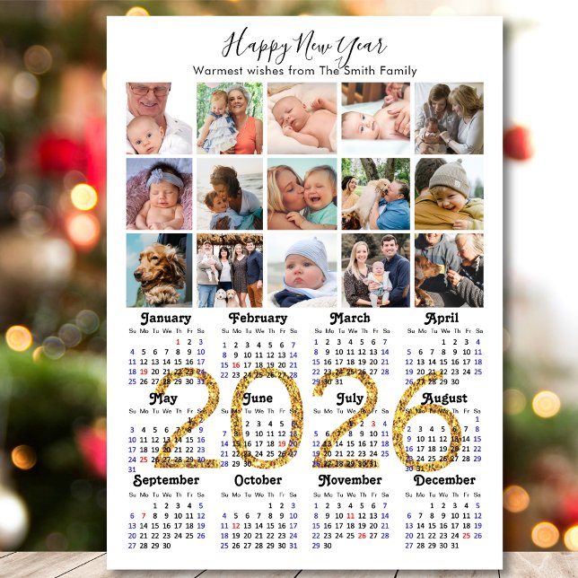Carte Magnétique Calendrier 2026 moderne Gold Script 15 Photo magné (Créateur téléchargé)