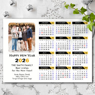 Carte Magnétique Calendrier 2026 moderne Photo Black Gold Magnétiqu