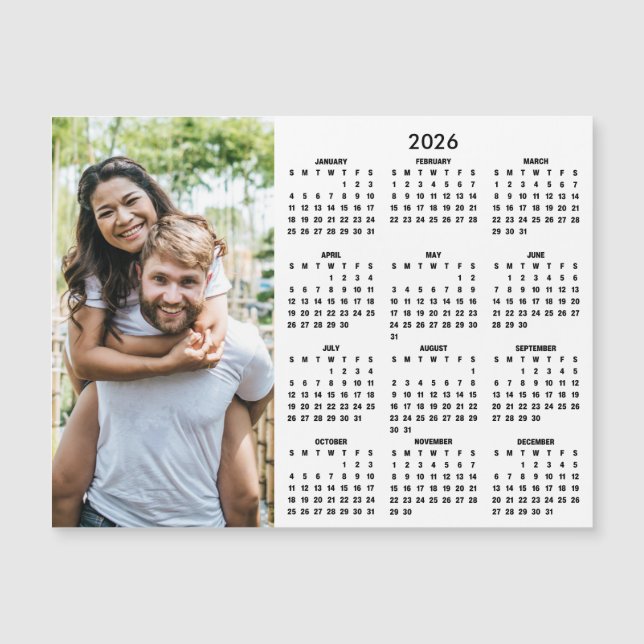 Carte Magnétique Calendrier 2026 Moderne Simple Photo Aimant (Devant)