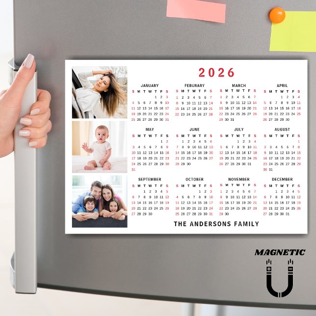 Carte Magnétique Calendrier 2026 personnalisé avec nom et collage d (Créateur téléchargé)