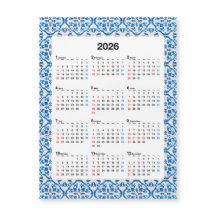 Calendrier 2026 - Unique annuel Azulejo