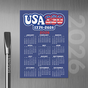 Carte Magnétique Calendrier 2026 USA 250 Anniversaire de l'Amérique
