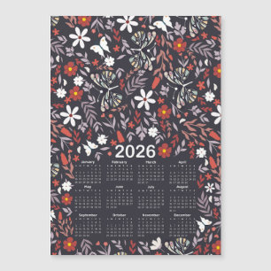 Carte Magnétique Calendrier 2026 Whimsical Floral et Papillon